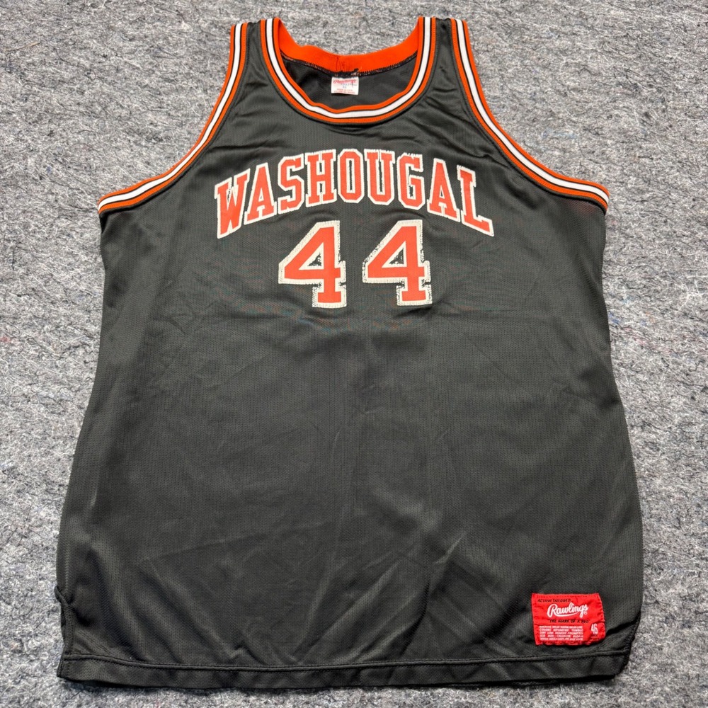 Vintage Rawlings Washougal 44 Basketball Jersey Mens 46 Black Mesh USA Made
